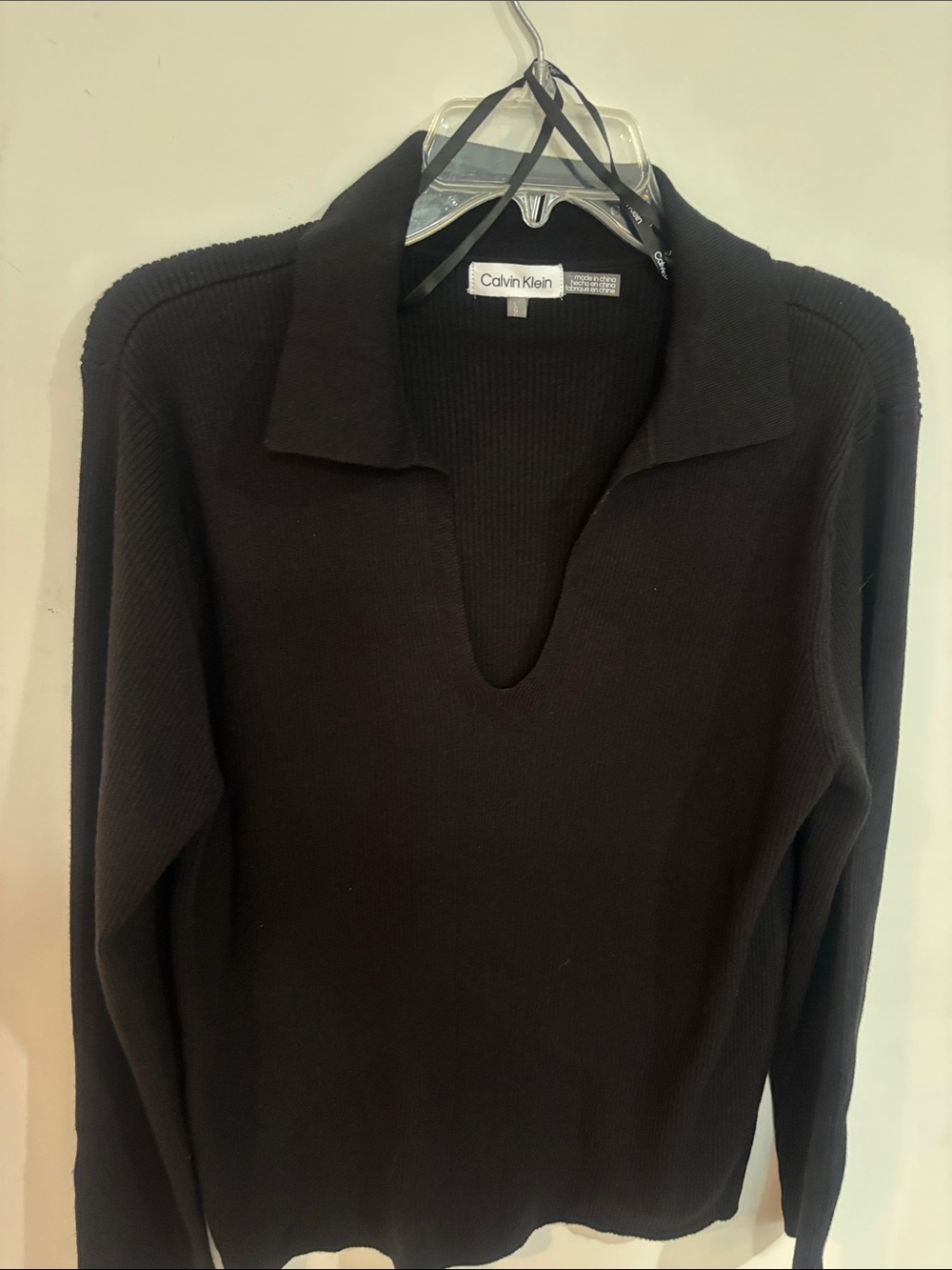 Calvin Klein Black V-Neck Collared Sweater